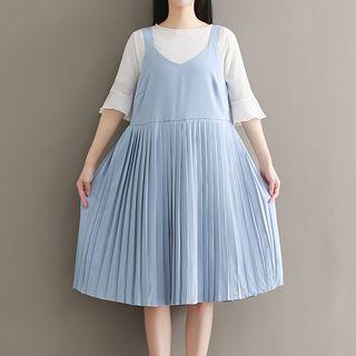 Spaghetti-strap Accordion Pleat Dress