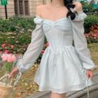 Long-sleeve Cold Shoudler A-line Dress White - One Size