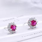 925 Sterling Silver Sun Flower Garnet Stud Earring Silve - One Size