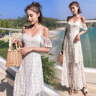 Off-shoulder Lace Maxi A-line Dress