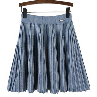 Accordion Pleated Mini A-line Knit Skirt