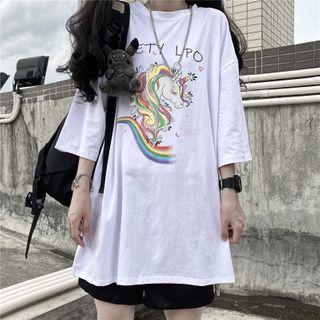 Unicorn Print 3/4-sleeve T-shirt