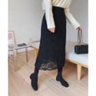 Lace-overlay Skirt Black - One Size
