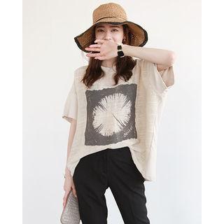 Printed Oversized Linen Blend T-shirt