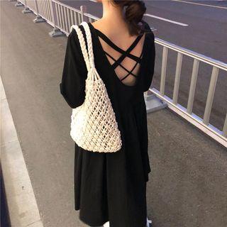 Cross Back Elbow-sleeve A-line Dress