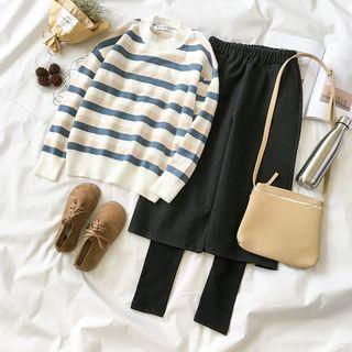 Striped Sweater / Mock Two-piece Inset Leggings Pants