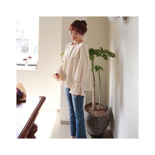 Square-neck Ruffle-cuff Blouse