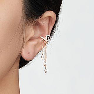 Flower Faux Pearl Fringed Alloy Cuff Earring 1 Pc - Clip On Earring - Gold - One Size