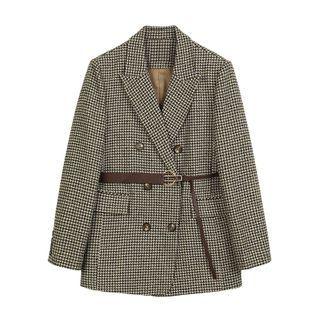 Double-breasted Check Belted Blazer