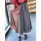 Color Block Asymmetrical Midi A-line Skirt