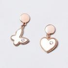 Non-matching 925 Sterling Silver Butterfly & Heart Dangle Earring