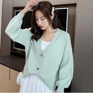 Plain Long-sleeve Knit Jacket