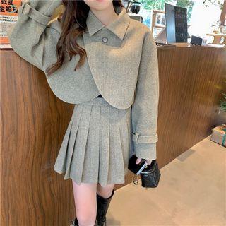 Wrap Button Jacket / Pleated Skirt