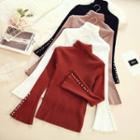 Faux Pearl Turtleneck Bell-sleeve Sweater