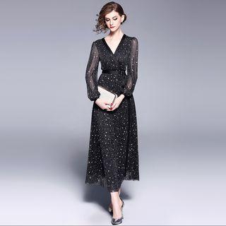 Star Long-sleeve A-line Maxi Dress