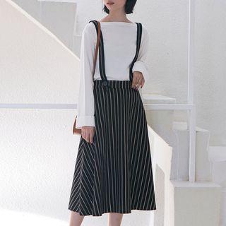 Pinstripe Midi Skirt With Suspender
