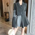 Patchwork Bell-sleeved Crop Blazer / Colorblock Mini Skirt