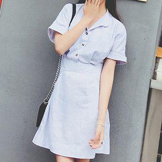 Striped Short-sleeve Shirtdress