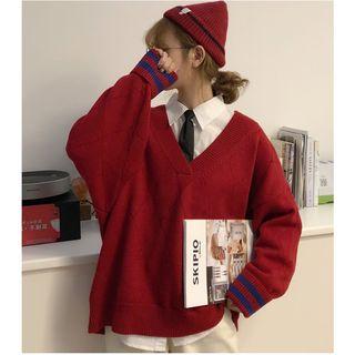 V-neck Sweater / Plain Shirt With Tie