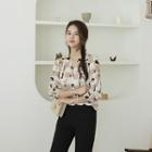 V-neck Tab-sleeve Patterned Blouse