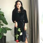 Elbow-sleeve Plain Velvet Sheath Dress
