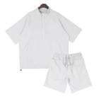 Plus Size Set: Linen Blend Anorak T-shirt + Sweatshorts