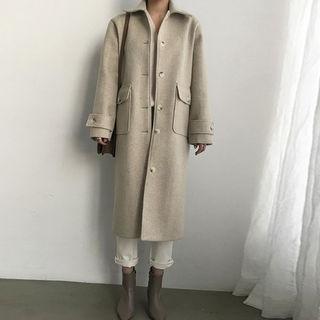 Flap-pocket Wool Blend Long Mac Coat