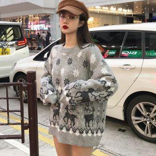 Deer Pattern Sweater Deer - Gray - One Size