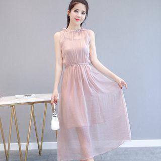 Sleeveless Embellished Chiffon Midi A-line Dress