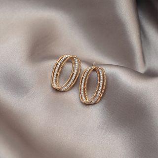 Oval Stud Earring 1 Pair - 925 Silver - One Size