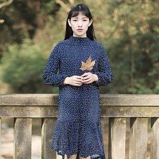 Ruffled Dotted Chiffon Dress