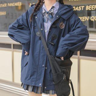 Set: Zip-up Hooded Down Jacket + Badged Toggle Coat