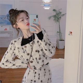 Flower Print Cropped Jacket / Print High-waist Skirt