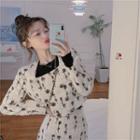 Flower Print Cropped Jacket / Print High-waist Skirt