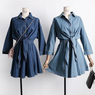 Mock Two-piece Denim A-line Dress