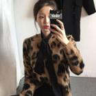 Leopard Print Round-neck Sweater As Figure - One Size