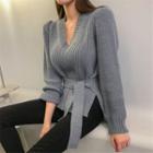 Tie-neck V-neck Sweater