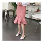 Slit-accent Ruffle-hem Skirt
