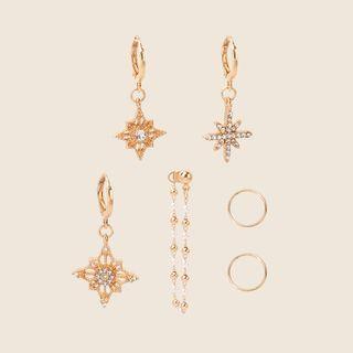 Set Of 6: Rhinestone / Alloy Earring (various Designs) Set Of 6 - Silver Rhinestone - Gold - One Size