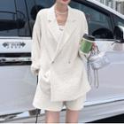 Set: Long-sleeve Plain Ruched Blazer + Shorts