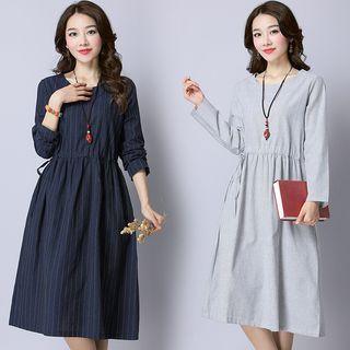 Long Sleeve Drawstring Waist Midi Dress