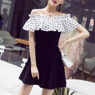 Short-sleeve Polka Dot Paneled A-line Mini Dress