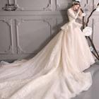 Embroidered 3/4-sleeve Wedding Ball Gown
