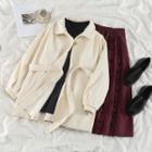 Sashed Jacket / Corduroy Midi Skirt