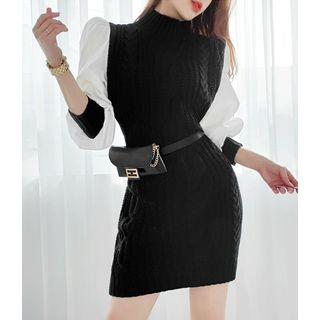 Puff-sleeve Cable-knit Dress