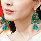 Christmas Tree Woven Tassel Dangle Earring