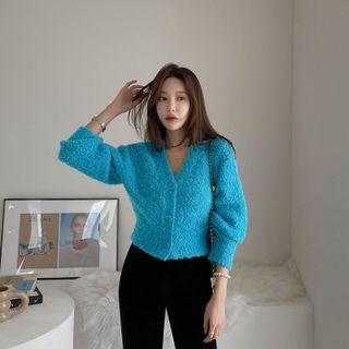 Wool Blend Boucle Knit Cardigan