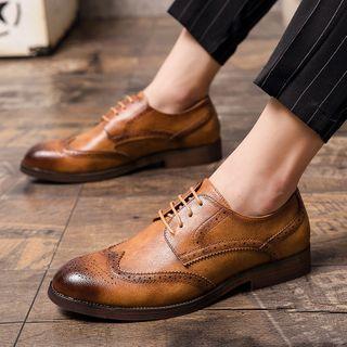 Faux-leather Lace-up Wingtip Oxford Shoes
