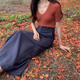 Back Slit Maxi Denim Skirt
