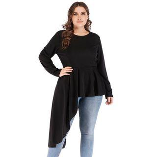 Plus Size Long-sleeve Asymmetric Top